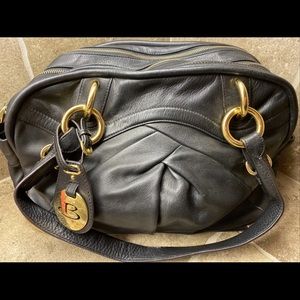 B Makowsky Black Leather 3 Section Shoulder Bag Gold Hardware NICE!